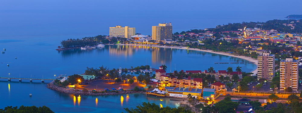 Elevated view over city and coastline, Ocho Rios, Jamaica, West Indies, Caribbean, Central America 