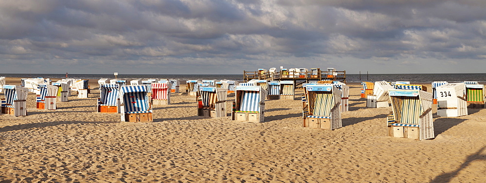 Beach chairs at the beach of Sankt Peter Ording, Eiderstedt peninsula, Schleswig Holstein, Germany, Europe 