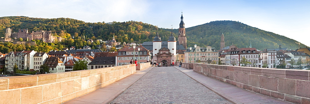 Karl Theodor Bridge with Stadttor gate, castle and Heilig Geist Church, Heidelberg, Baden Wurttemberg, Germany, Europe