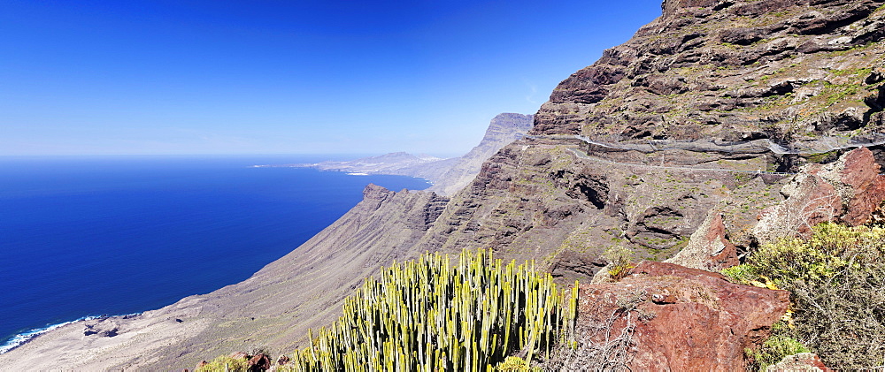 Anden Verde, West Coast with Puerto de las Nieves and Faneque mountain, Gran Canaria, Canary Islands, Spain, Atlantic, Europe 