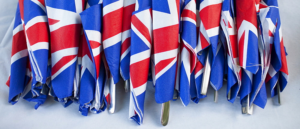 Union Jack flags on napkins as patriotic gesture for jubilee street party celebrations in the UK