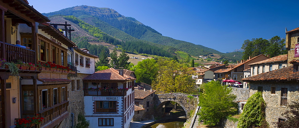 Picturesque town of Potes in valley of the Picos de Europa, Asturias, Northern Spain