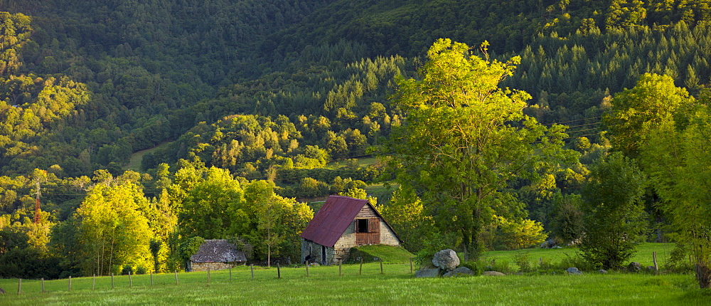 Traditional barn near Auchun in the Pyrenees National Park, France