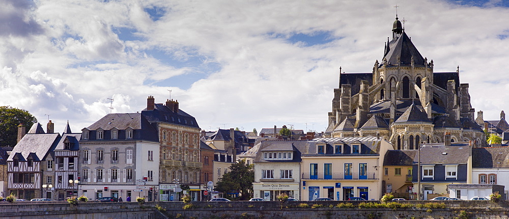 The town of Mayenne and the Basilique Notre Dame, Basilica of Our Lady, in France