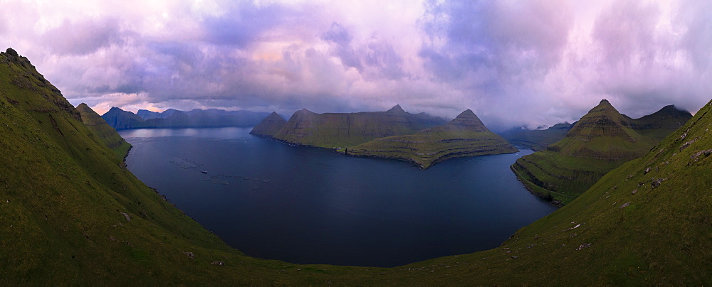 Panoramic of Funningur fjord, Eysturoy Island, Faroe Islands, Denmark, Europe