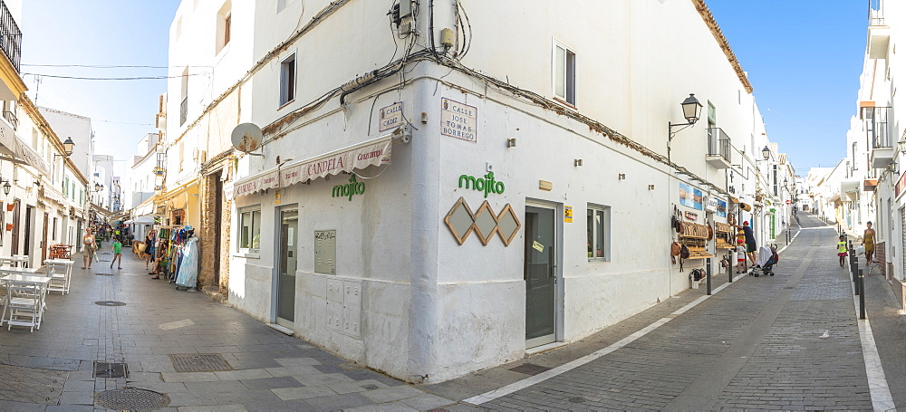 Panoramic of alley and buildings in Conil de la Frontera, Costa de la Luz, Cadiz Province, Andalusia, Spain, Europe