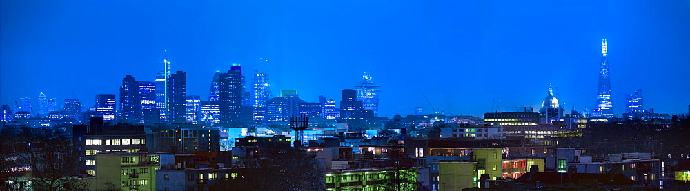 City of London financial district and residential flats from Kings Cross, London, England, United Kingdom, Europe