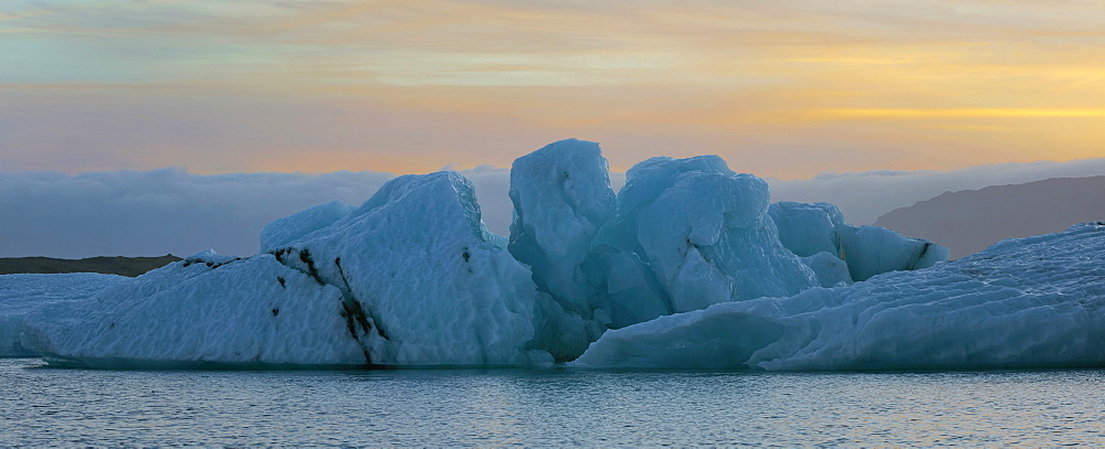 Sunset over Jokulsarlon Glacier Lagoon, Iceland, Polar Regions