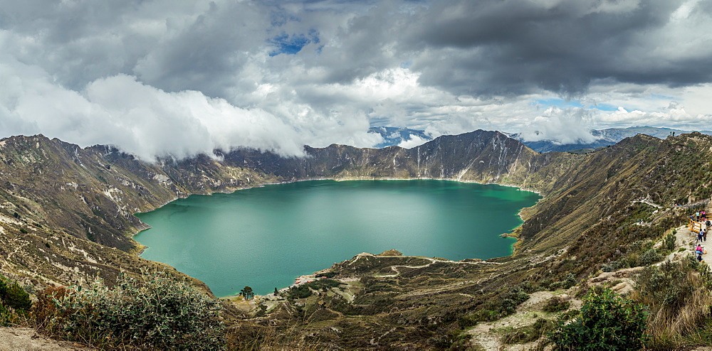 Panorama of Quilotoa, a water-filled caldera and the most western volcano in the Ecuadorian Andes, Ecuador, South America