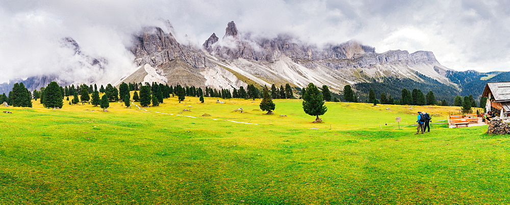 Hikers in summer in the South Tyrol-Alto Adige, Dolomites region of northern Italy, Europe