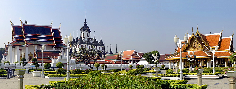 Wat Rajanatda and the Loha Prasat at Wat Thepidaram, Bangkok, Thailand, Southeast Asia, Asia 