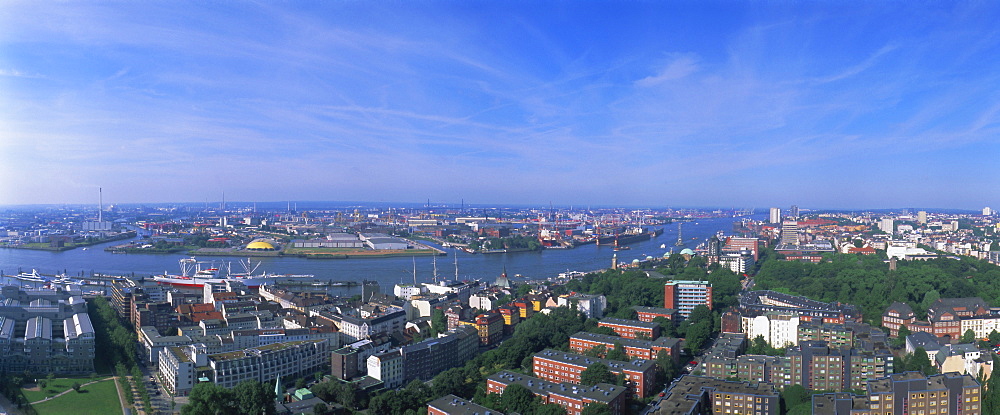 Panoramic view from St. Michaelis, Hamburg, Germany, Europe