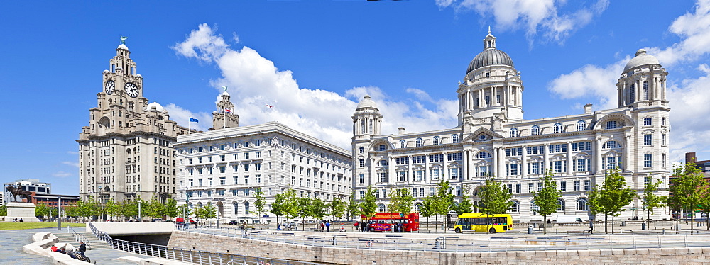 Pierhead Three Graces buildings, Liverpool Waterfront, Liverpool, Merseyside, England, United Kingdom, Europe