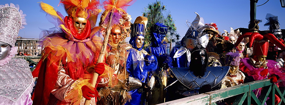 Group of people in masks and costume, Carnival, Venice, Veneto, Italy, Europe