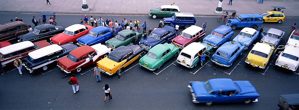 Aerial view of taxi stand, Capitol Square, Havana, Cuba, West Indies, Central America