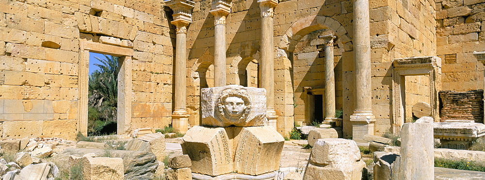 Gorgon head, Severan Forum, Leptis Magna, UNESCO World Heritage Site, Tripolitania, Libya, North Africa, Africa