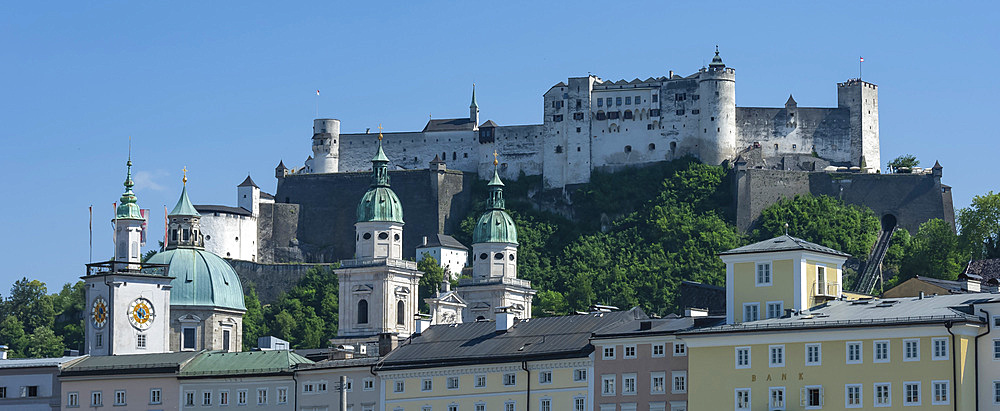 Rooftops, Cathedral twin towers, Citadel Castle, Salzburg, Austria, Europe