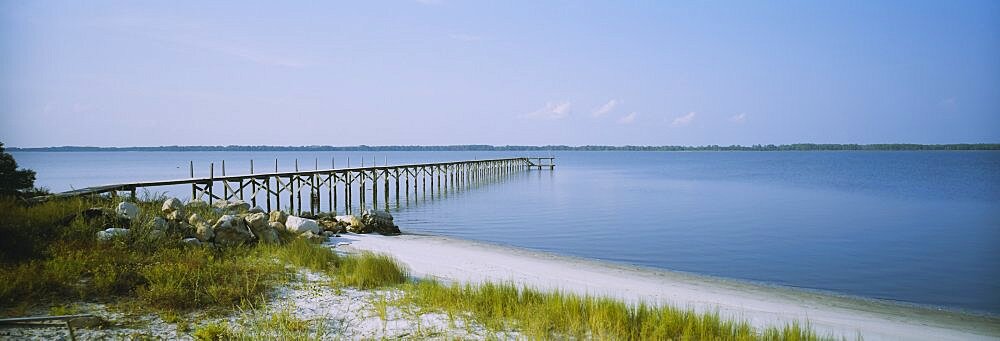 Pier on the beach, St. Joseph Island, Florida, USA