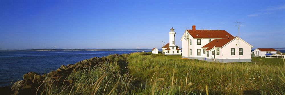 Lighthouse on a landscape, Ft. Worden Lighthouse, Port Townsend, Washington State, USA