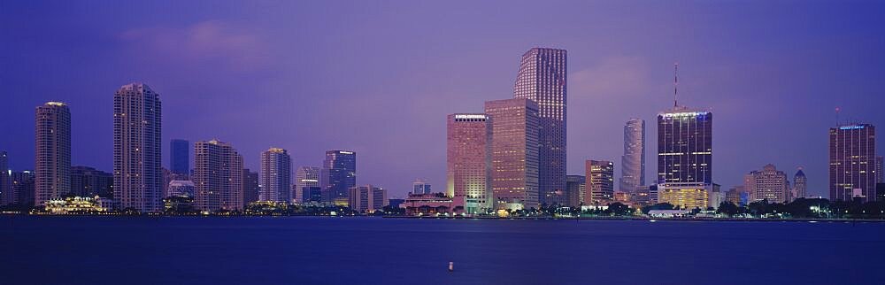 Skyscrapers on the waterfront at dusk, Miami, Florida, USA