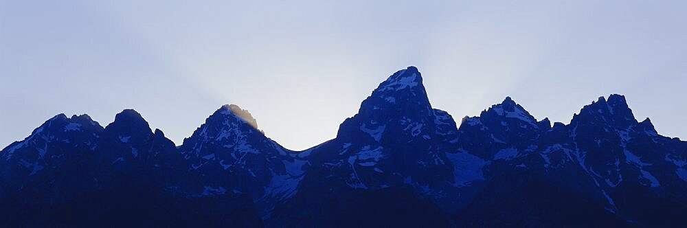 Mountain peaks at dusk, Grand Teton National Park, Wyoming, USA