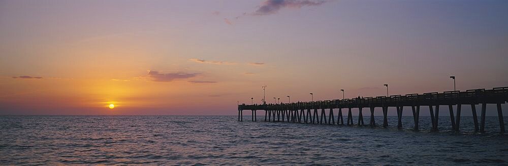 Pier at sunset, Gulf of Mexico, Venice, Florida, USA