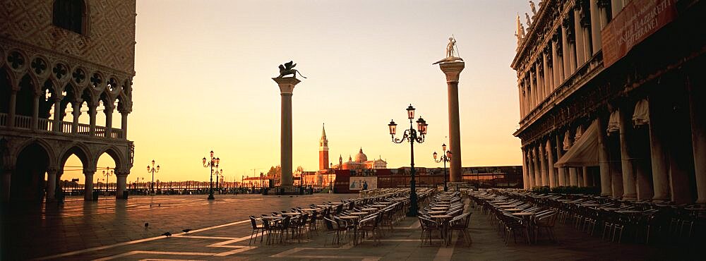 Low angle view of sculptures in front of a building, St. Mark's Square, Venice, Italy