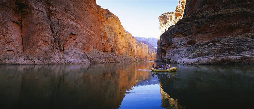 Group of people rowing an inflatable raft in a river, Colorado River, Grand Canyon National Park, Arizona, USA