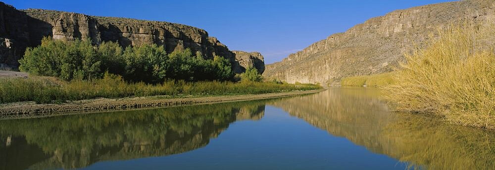 Reflection of a mountain in a river, Rio Grande River, Big Bend National Park, Texas, USA