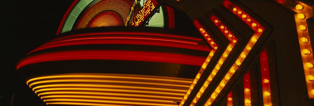 Amusement park rides lit up at night, Eureka, Humboldt County, California, USA