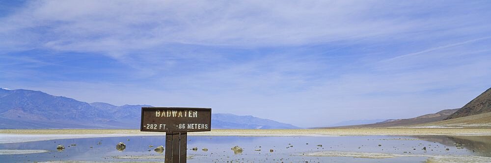 Information board at the lakeside, Death Valley National Park, California, USA