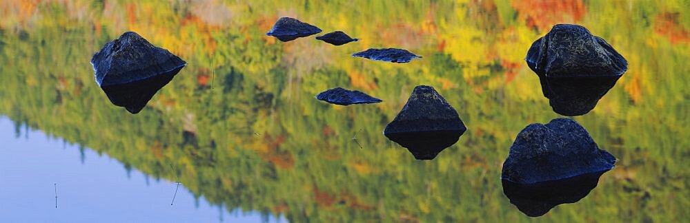 Reflection of stones in water, Bubble Pond, Acadia National Park, Maine, New England, USA