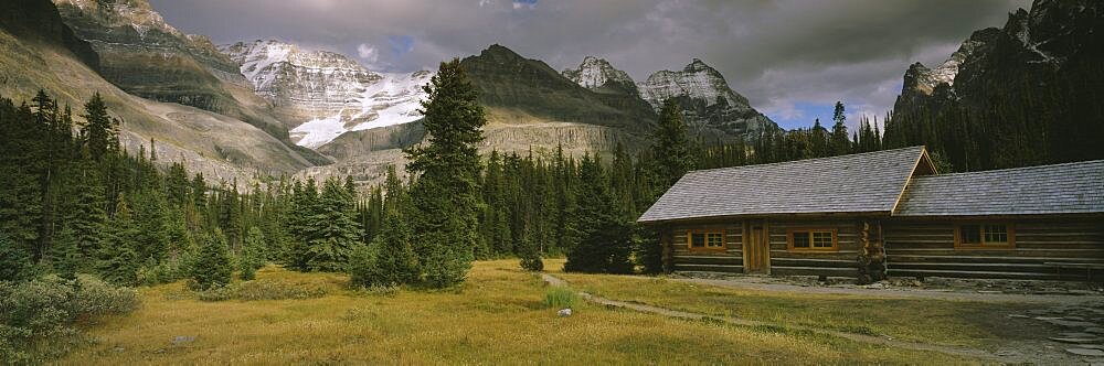 Log Cabins On A Mountainside, Yoho National Park, British Columbia, Canada