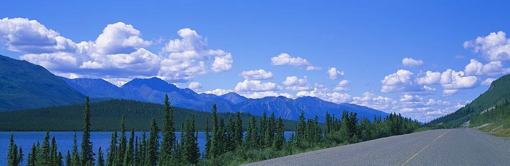 Highway near a lake, Pickhandle Lake, Yukon, Canada