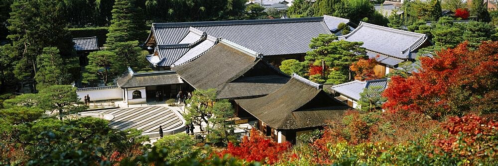 Aerial view of a temple, Ginkaku-ji, Kyoto Prefecture, Japan