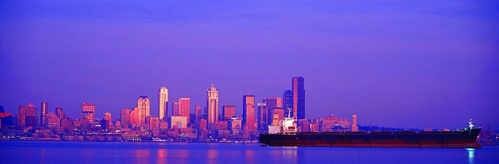 Sunset Freighter in Elliott Bay Seattle WA