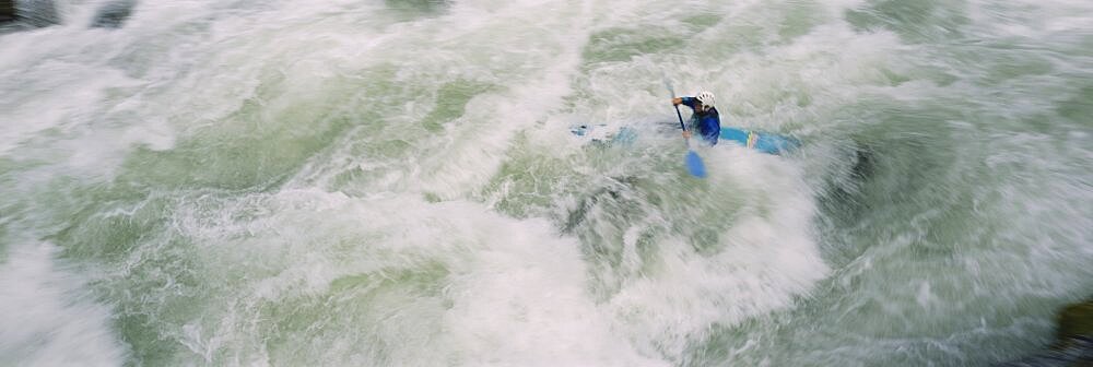 High angle view of a person kayaking, Salmon River, Orleans, California, USA