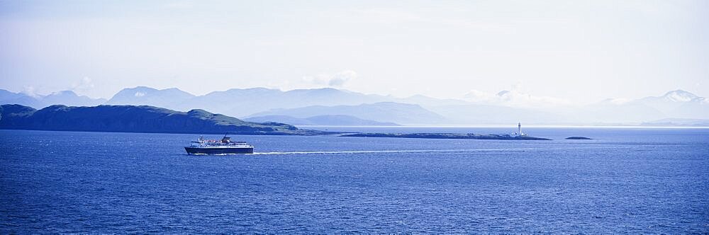 High angle view of a ferry on water, Caledonian MacBrayne, Isle of Mull, Scotland