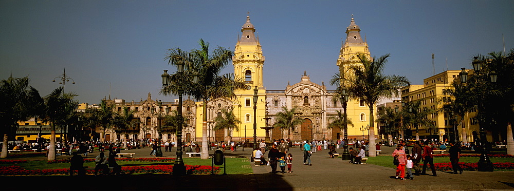 The Cathedral, built in 1564-1625, on the Plaza de Armas, which contains the tomb of Francisco Pizarro the conqueror of the Incas, Highlands, Peru