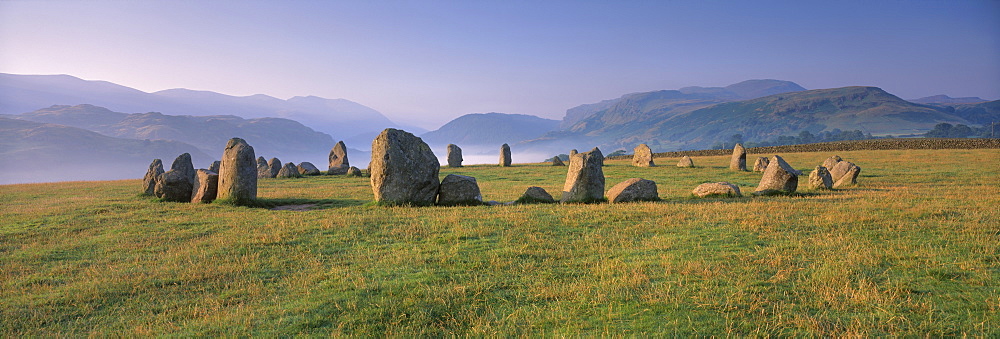 The Neolithic Castlerigg Stone Circle at dawn, near Keswick, Lake District National Park, Cumbria, England, United Kigndom, Europe