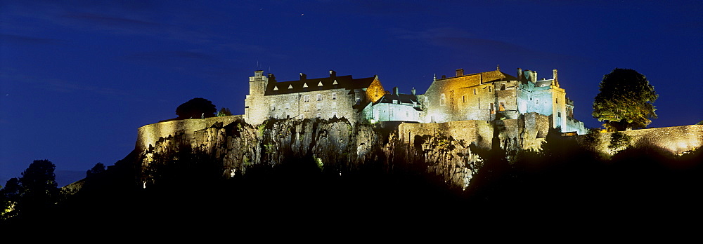 Stirling Castle at night, atop Castle Hill, from the southwest, Stirling, Scotland, United Kingdom, Europe