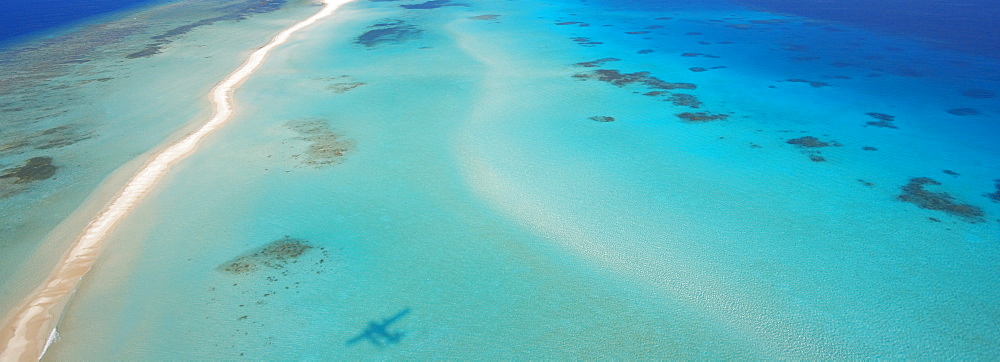 Aerial view of an sandbank and lagoon, Maldives, Indian Ocean, Asia