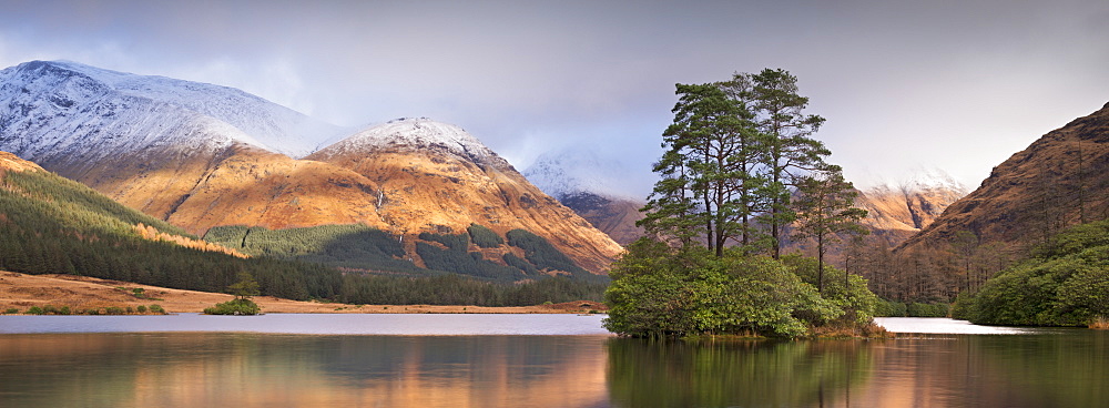 Island in Lochan Urr in Glen Etive, Highlands, Scotland, United Kingdom, Europe 