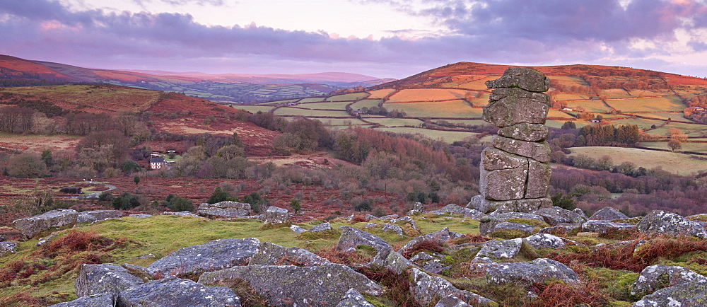 Dawn over Bowerman's Nose, Dartmoor National Park, Devon, England. United Kingdom, Europe