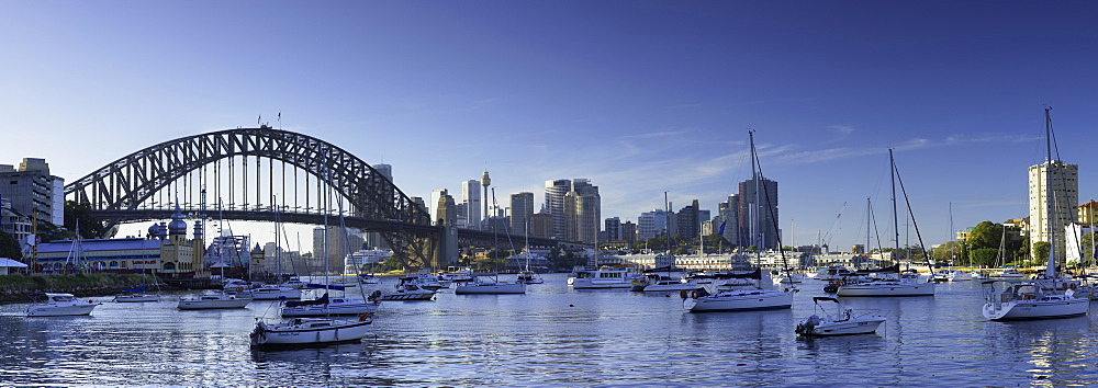 Sydney Harbour Bridge and skyline from Lavender Bay, Sydney, New South Wales, Australia, Pacific