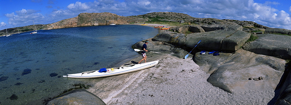 Kayaks in nature preserve on island of Dannemark, Bohuslan, Sweden, Scandinavia, Europe