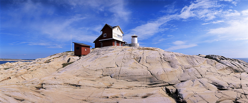 The lighthouse on Stora Svangen, off the island of Reso, Bohuslan, Sweden, Scandinavia, Europe