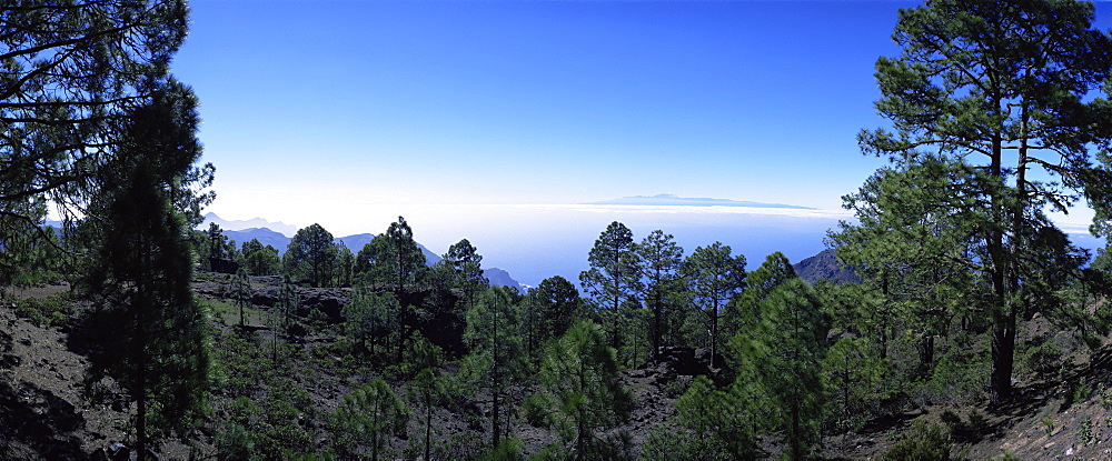 View west from Parque Natural de Tanadaba on Gran Canaria, to Mount Teide on Tenerife, Canary Islands, Spain, Atlantic Ocean, Europe