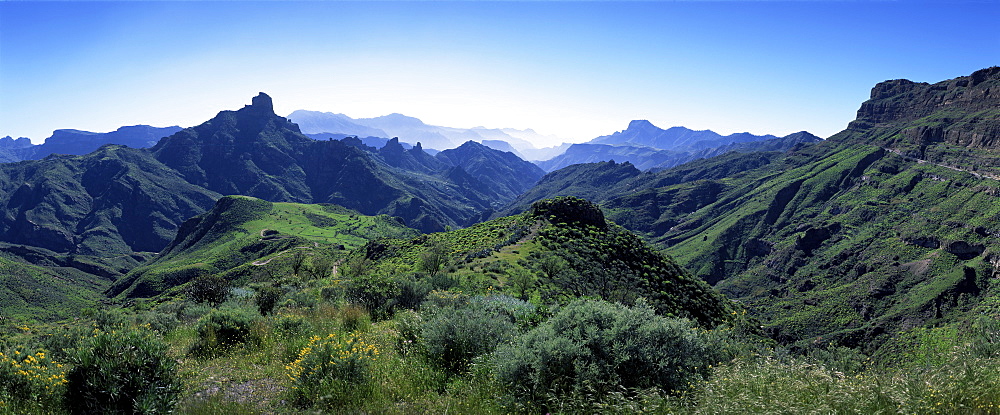 View west from Route GC210, with Roque Bentayga on the left, Gran Canaria, Canary Islands, Spain, Atlantic Ocean, Europe