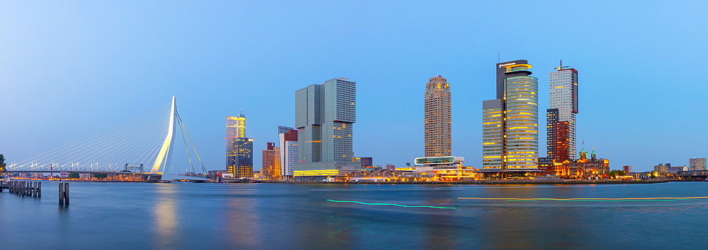 Erasmusbrug (Erasmus Bridge) and Wilhelminakade 137, De Rotterdam, The Rotterdam Building, Rotterdam, South Holland, The Netherlands, Europe